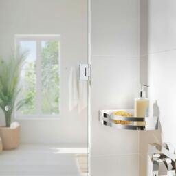 Rackhams Polished Stainless Steel Corner Shower Basket with White ABS Plastic Insert - thumbnail 2