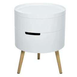 Rackhams 3-Tier Coffee Table, Round End Table with 2 Hidden Compartments and Detachable Tray, Side Table with Storage for Living Room, White - White - thumbnail 1
