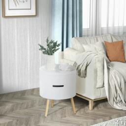 Rackhams 3-Tier Coffee Table, Round End Table with 2 Hidden Compartments and Detachable Tray, Side Table with Storage for Living Room, White - White - thumbnail 2
