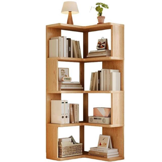 Rackhams 4 Tier Wooden Corner Shelf Standing Bookcase Display Storage Unit - Wood - Brown - image 1
