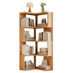 Rackhams 4 Tier Wooden Corner Shelf Standing Bookcase Display Storage Unit - Wood - Brown - thumbnail 5