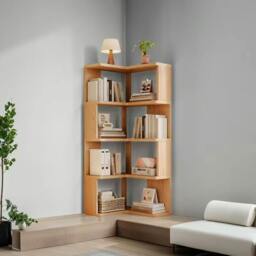 Rackhams 4 Tier Wooden Corner Shelf Standing Bookcase Display Storage Unit - Wood - Brown - thumbnail 3