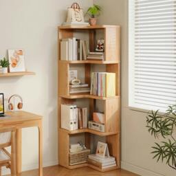 Rackhams 4 Tier Wooden Corner Shelf Standing Bookcase Display Storage Unit - Wood - Brown - thumbnail 2