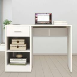 Rackhams 100cm Computer Desk with Drawer & 2 Shelves Home Office Laptop Table - MDF - White - 1 - thumbnail 4
