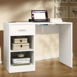 Rackhams 100cm Computer Desk with Drawer & 2 Shelves Home Office Laptop Table - MDF - White - 1 - thumbnail 6