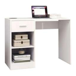 Rackhams 100cm Computer Desk with Drawer & 2 Shelves Home Office Laptop Table - MDF - White - 1 - thumbnail 1
