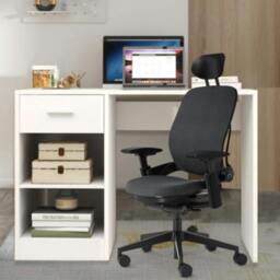 Rackhams 100cm Computer Desk with Drawer & 2 Shelves Home Office Laptop Table - MDF - White - 1 - thumbnail 5