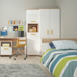 Rackhams 4Kids 1 Drawer bedside Cabinet in Light Oak and white High Gloss (orange handles) - White - Manufactured wood - 1 - thumbnail 3