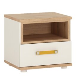 Rackhams 4Kids 1 Drawer bedside Cabinet in Light Oak and white High Gloss (orange handles) - White - Manufactured wood - 1