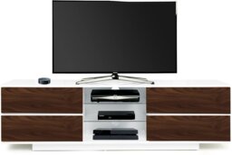 "Rackhams Avitus Gloss White TV Stand  with 4 Walnut Drawers and 2 Glass Shelves TV up to 65"" Cabinet" - thumbnail 2