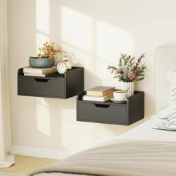 Rackhams Floating Nightstands Set of 2, Nightstand with Drawer, Black - 19.5 - thumbnail 1