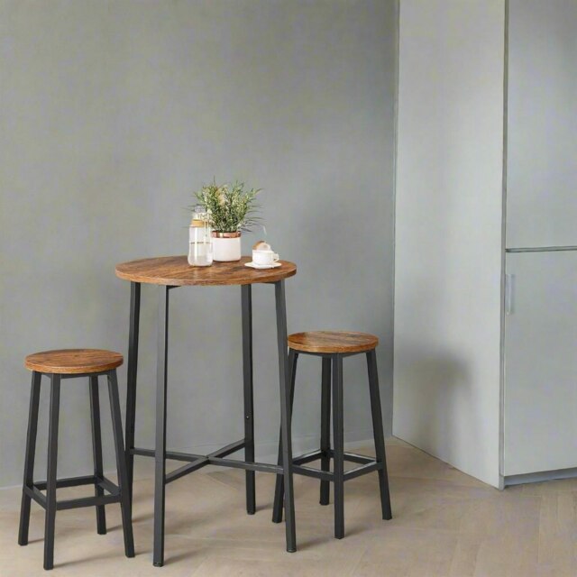 Rackhams Set of 2 Bar Stools, Industrial Kitchen Breakfast Chairs, Rustic Brown and Black - image 1