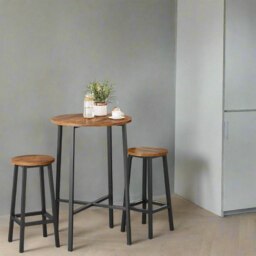 Rackhams Set of 2 Bar Stools, Industrial Kitchen Breakfast Chairs, Rustic Brown and Black - thumbnail 1