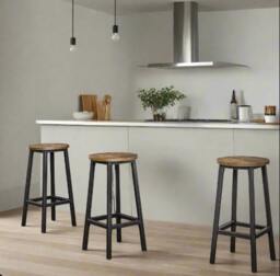 Rackhams Set of 2 Bar Stools, Industrial Kitchen Breakfast Chairs, Rustic Brown and Black - thumbnail 2