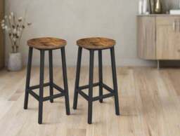 Rackhams Set of 2 Bar Stools, Industrial Kitchen Breakfast Chairs, Rustic Brown and Black - thumbnail 4