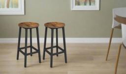Rackhams Set of 2 Bar Stools, Industrial Kitchen Breakfast Chairs, Rustic Brown and Black - thumbnail 3
