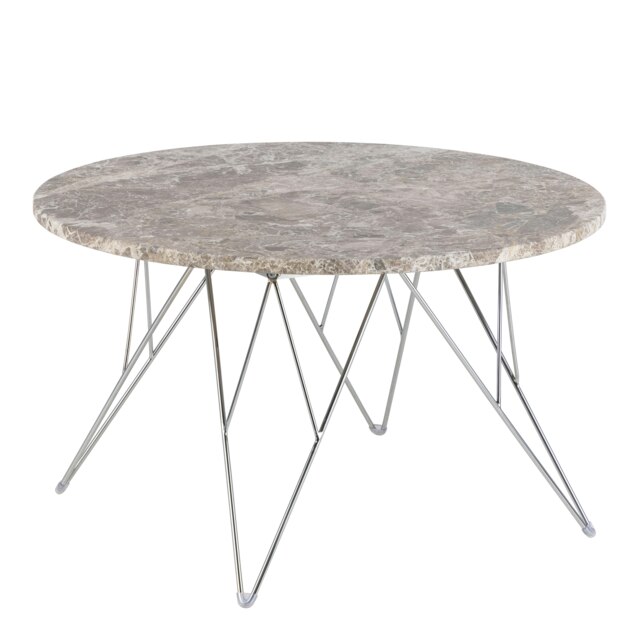 Rackhams Prunus Round Coffee Table with Grey-Brown Marble Top - 1 - Base Steel Chrome - Grey - image 1