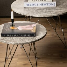Rackhams Prunus Round Coffee Table with Grey-Brown Marble Top - 1 - Base Steel Chrome - Grey - thumbnail 5