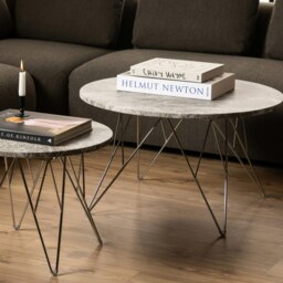 Rackhams Prunus Round Coffee Table with Grey-Brown Marble Top - 1 - Base Steel Chrome - Grey - thumbnail 4