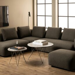 Rackhams Prunus Round Coffee Table with Grey-Brown Marble Top - 1 - Base Steel Chrome - Grey - thumbnail 3