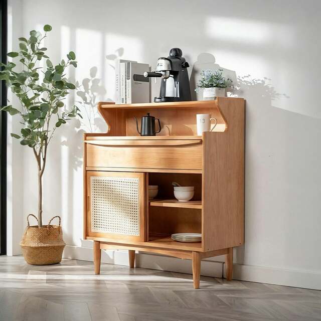 Rackhams H11 Elvis Rattan Sideboard, Oak - With Glass Door - image 1