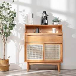 Rackhams H11 Elvis Rattan Sideboard, Oak - With Glass Door - thumbnail 2