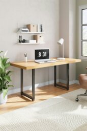 Rackhams Black Square Metal Desk Frame Base with Adjustable Plastic Table Foot Protectors - 110cm W x 50cm D x 71cm H - Black - thumbnail 3