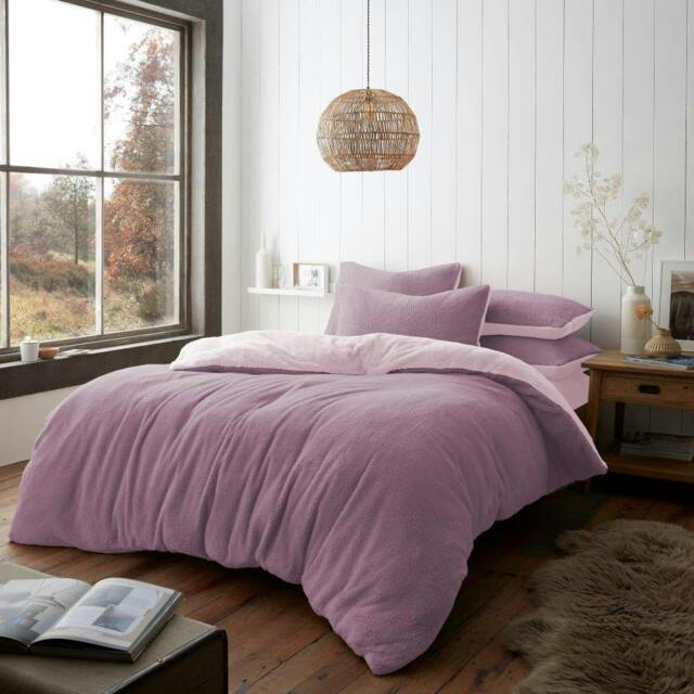 Rackhams Teddy Reversible Duvet Cover and Pillowcase Set - Dark Pink/Pink - Single (135cm x 200cm)