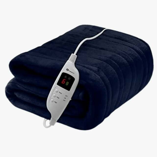Rackhams Fleece Electric Heated Throw with 9 Heat Settings Navy - image 1