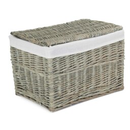 Rackhams 60cm Grey Wash Finish Storage Wicker Hamper Basket - thumbnail 2