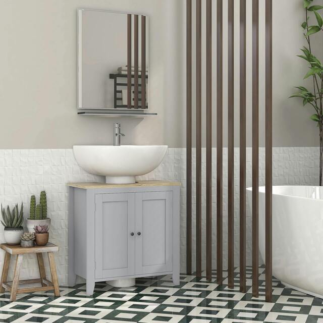 Rackhams Bathroom Pedestal Under Sink Cabinet with Adjustable Shelf, Grey - Grey - MDF - Modern - image 1