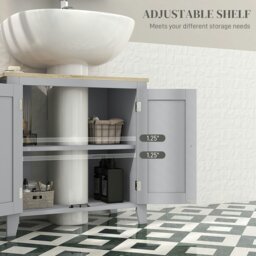 Rackhams Bathroom Pedestal Under Sink Cabinet with Adjustable Shelf, Grey - Grey - MDF - Modern - thumbnail 4