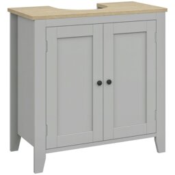 Rackhams Bathroom Pedestal Under Sink Cabinet with Adjustable Shelf, Grey - Grey - MDF - Modern - thumbnail 2