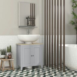 Rackhams Bathroom Pedestal Under Sink Cabinet with Adjustable Shelf, Grey - Grey - MDF - Modern - thumbnail 1