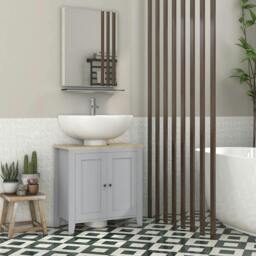 Rackhams Bathroom Pedestal Under Sink Cabinet with Adjustable Shelf, Grey - Grey - MDF - Modern