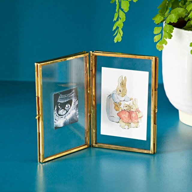 "Rackhams Recycled Glass Folded Double Photo Frame - 6"" x 4"" - Gold" - image 1