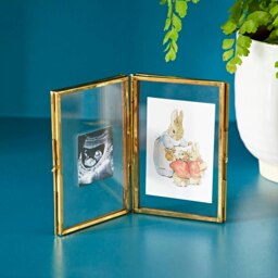 "Rackhams Recycled Glass Folded Double Photo Frame - 6"" x 4"" - Gold"