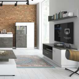 Rackhams Zingaro Low display cabinet (LH) in Grey and White - Full Assembly Required - Grey & White - Matt - thumbnail 3