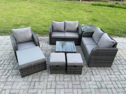 Rackhams 8 Piece Garden Furniture Sets 8 Seater Outdoor Patio Furniture Set Weaving Wicker Rattan Sofa Chair and Table with 3 Footstools Side Table - thumbnail 1