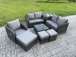 Rackhams 8 Piece Garden Furniture Sets 8 Seater Outdoor Patio Furniture Set Weaving Wicker Rattan Sofa Chair and Table with 3 Footstools Side Table - thumbnail 2