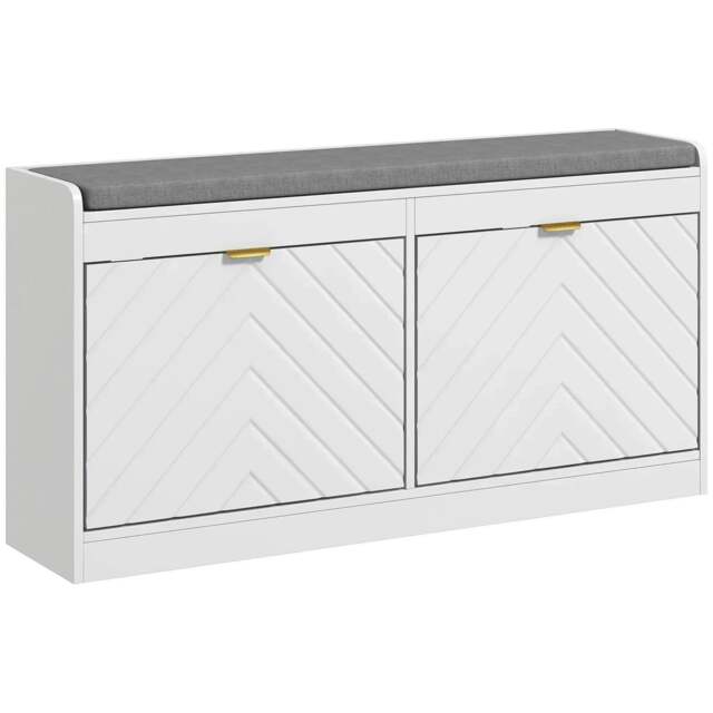 Rackhams Shoe Storage with Seat, Upholstered Entryway Bench, Shoe Bench with 2 Flip Drawers and 4 Vents for 8 Pairs of Shoes - image 1