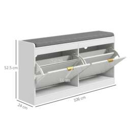Rackhams Shoe Storage with Seat, Upholstered Entryway Bench, Shoe Bench with 2 Flip Drawers and 4 Vents for 8 Pairs of Shoes - thumbnail 3