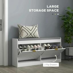 Rackhams Shoe Storage with Seat, Upholstered Entryway Bench, Shoe Bench with 2 Flip Drawers and 4 Vents for 8 Pairs of Shoes - thumbnail 4