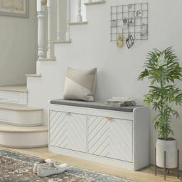 Rackhams Shoe Storage with Seat, Upholstered Entryway Bench, Shoe Bench with 2 Flip Drawers and 4 Vents for 8 Pairs of Shoes - thumbnail 2