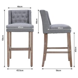 Rackhams Set of 2 Hight Bar Stools Linen Upholstered with Wood Legs - White - thumbnail 6