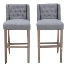 Rackhams Set of 2 Hight Bar Stools Linen Upholstered with Wood Legs - White - thumbnail 5