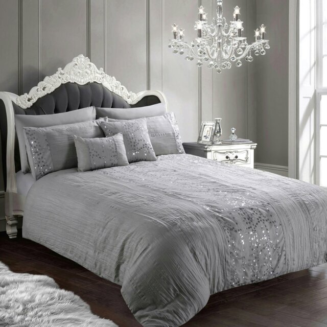 Rackhams Amara Crinkle Pleated Sequin Duvet Cover & Pillowcase Set - Silver - Single - image 1