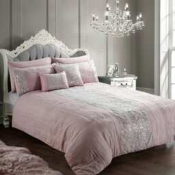 Rackhams Amara Crinkle Pleated Sequin Duvet Cover & Pillowcase Set - Silver - Single - thumbnail 2