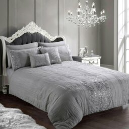 Rackhams Amara Crinkle Pleated Sequin Duvet Cover & Pillowcase Set - Silver - Single