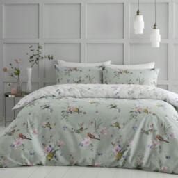 Rackhams Songbird Sage Green Duvet Cover Set - Single - thumbnail 1